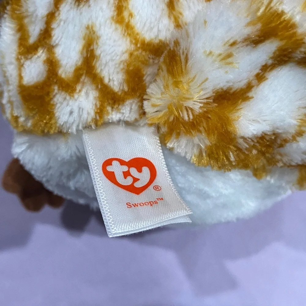 Ty Plush Barn Owl Toy in White and Gold Named SWOOPS